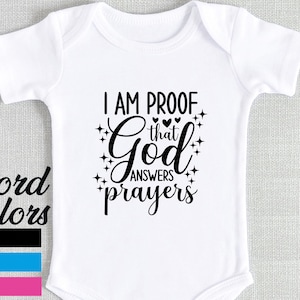 Religious Baby Onesie® I Am Proof That God Answers Prayers, Bible Religious Pregnancy Announcement Baby Shirt, Answered Prayer Baby Outfit