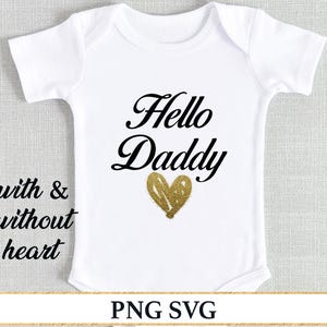 Hallo papa SVG zwangerschap aankondiging echtgenoot, pasgeboren rompertje PNG, familie baby onthullen SVG, toekomstige papa cadeau clipart digitale download, hart