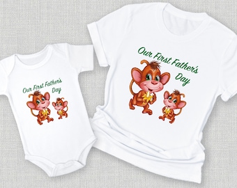 Our First Fathers Day Shirts, Matching Dad and Baby Outfit, Monkey Baby Onesie® Toddler Shirt, Fathers Day Gift from Baby, Infant Bodysuit