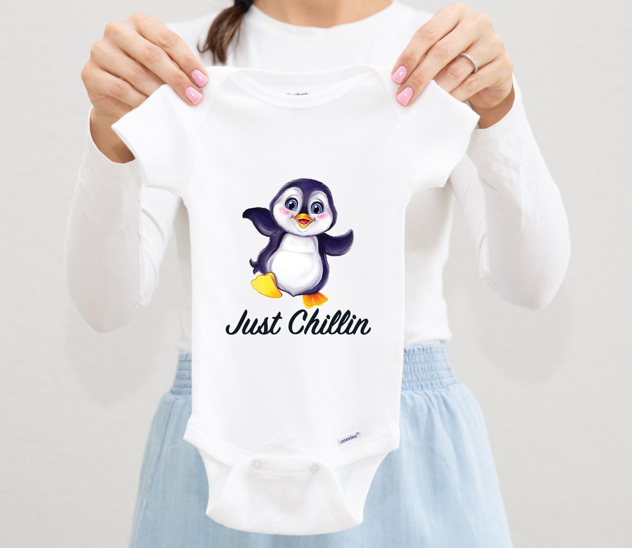 Penguin Baby Onesie Just Chillin Toddler Shirt Penguin Baby Clothes Funny Baby Shower Gift Animal Bodysuit Newborn Coming Home Outfit Etsy