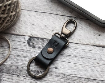 Llavero de piel con monograma personalizado y mosquetón de piel de curtición vegetal - Regalo perfecto | 100% hecho a mano