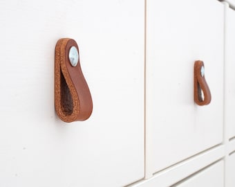Tiradores de cuero para cajones, tiradores de cuero para armarios, tiradores de cuero para puertas, tiradores para cómodas, tiradores de puertas para cómodas, tiradores de cuero, 20 mm de ancho, cuero grueso, HECHO A MANO