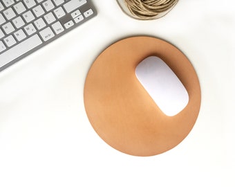 Alfombrilla de ratón de piel, piel resistente, redonda, 25 cm, curtida vegetalmente, regalo para jefe, compañeros, amigo, marido, escritorio, oficina, personalizable