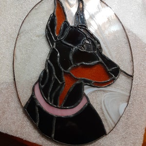 Stained glass Doberman Pinscher