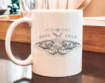 Taza de polilla Luna Niño Polilla Lunar Whimsigoth Taza Luna Polilla Coqueta Oscura Taza Hada Grunge Cottagecore Taza Fases Lunares Taza Celestial