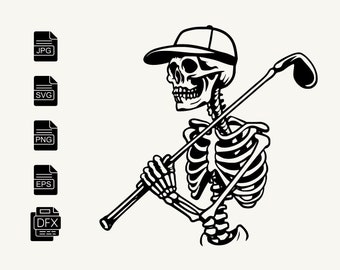 Skeleton Golf SVG PNG JPG eps dfx Downloadable Clip Art Image File, Screen printing print on demand designs