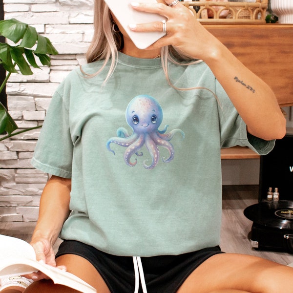 Watercolor Octopus Shirt Ocean Inspired Style Ocean Animal Coconut Girl Comfort Colors Ecology Mermaidcore Beachy Shirts