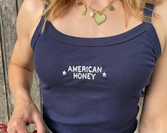 American Honey Embroidered Tank Top 4th of July Tank Patriotic USA Tank Top for July 4th
