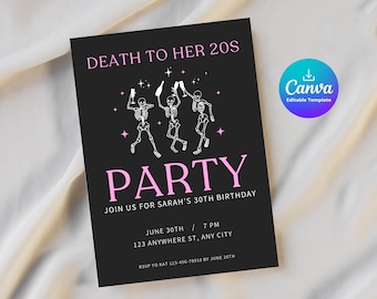 Death to My 20s Invite Death To My Twenties RIP 20 RIP 20s In My Thirties Era Dirty 30 Birthday Invitation Editable Canva Template