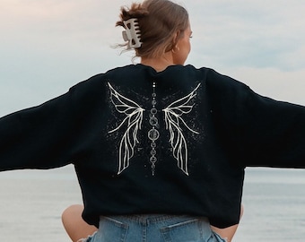 Felpa con cappuccio Fairy Grunge Ali di fata Maglietta Whimsigoth Fairycore Hooide Dreamcore Abbigliamento gotico Felpa con cappuccio Y2k Felpa con cappuccio Goblincore Anni '90 Celeste