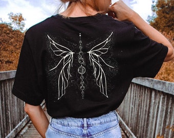 Fairy Grunge Hobbitcore Ali di fata Whimsigoth Abbigliamento Fairycore Felpa con cappuccio Dreamcore Abbigliamento gotico Felpa con cappuccio Y2k Anni '90 Luna celeste Bambino Maglietta