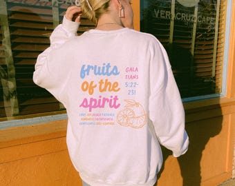 Fruit of the Spirit Sweatshirt Print op de achterkant Ronde hals Christelijke geschenken Religieuze aanbidding Jezus Sweatshirt Heilige Geest Sweatshirt