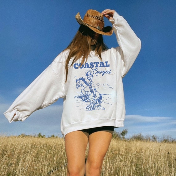 Coastal Cowgirl Shirt Trendy Vintage Horse Sweatshirt Ocean Inspired Style Oversized Beachy Sweatshirt Preppy Stuff Coconut Girl Clothes