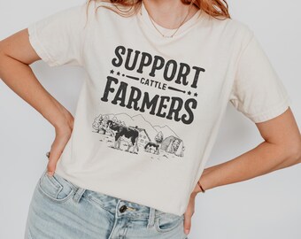 Steun je lokale veeboeren Vintage landbouw rustieke boerderij verse koe landbouw hoeve Top Rancher cadeau voor boer Comfort kleuren Tee
