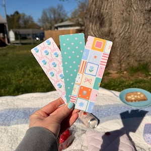 Colorful Spring Bookmark Set - Patchwork Polka Dot Tulip Bow Pattern