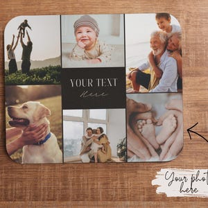 Könnte beinhalten: Rechteckige Fotocollage mit abgerundeten Ecken, mit Familienfotos. Das mittlere Feld hat den Text "YOUR TEXT Here". Die untere rechte Ecke hat den Text "Your photos here". Die Collage enthält Bilder von einem Baby, einem Hund und einer Familie.