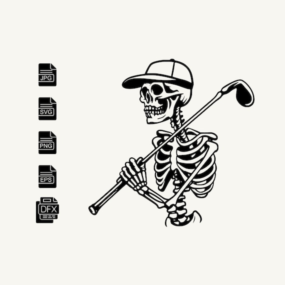 Skeleton Golf SVG PNG JPG eps dfx Downloadable Clip Art Image File, Screen printing print on demand designs