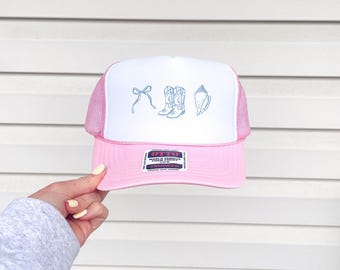 Coquette Coastal Cowgirl Trucker Hat Cowgirls Beach Club Hat Trucker Foam Beach Cowgirl Hat Seashell Ocean Western Trucker Hat Summer Gift