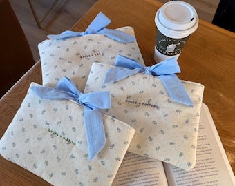 Embroidered Bow Book Sleeve Books + Coffee Matcha Tea Floral Kindle Cover With Bow