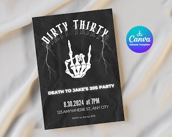Death to My 20s Invite Men Death To My Twenties RIP 20 RIP 20s Dirty 30 Birthday Invitation Unisex Editable Canva Template