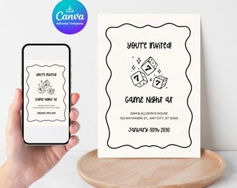 Game Night Invitation Retro Family Couples Game Night Invite Digital Invitation Downloadable Invite Custom Name Editable Canva Template