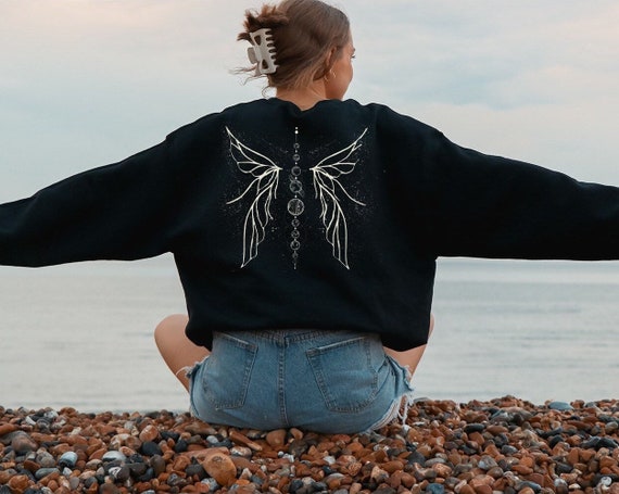 Fairy Grunge Hoodie Fairy Wings Whimsigoth Shirt Fairycore Hooide Dreamcore Gothic Clothes Y2k Hoodie Goblincore Hoodie 90s Celestial