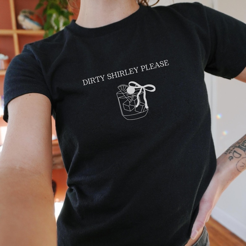 Dirty Shirley Baby Tee Shirt Bow Coquette Baby Tee Cocktail Lover Shirt