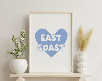 East Coast Print Heart East Coast Wall Art Beachy Prints Beachy Room Decor Coastal Beachy Wall Art Surf Print Digital Download Printable Art