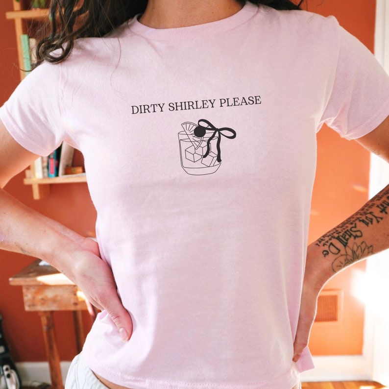Dirty Shirley Baby Tee Shirt Bow Coquette Baby Tee Cocktail Lover Shirt
