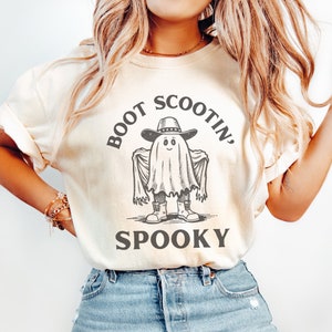 Boot Scootin Spooky Shirt Halloween Comfort Colors Shirt Western Vintage Ghost Trendy Halloween Shirt Retro Ghost Shirt Retro Fall Shirt