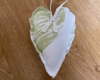 Hanging Fabric Heart, cream, green,shabby chic, Handmade