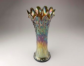 Northwood Opalescent Tree Trunk Vase Swung Glass Green 11