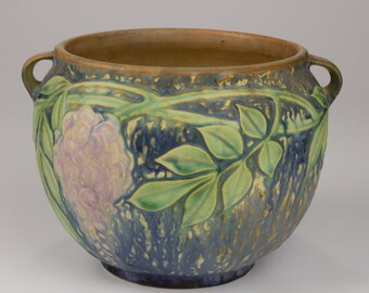 Roseville Pottery Wisteria Jardiniere, Shape 628-5, Blue