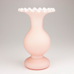 Victorian Style Vintage Cased Satin Glass Ruffled Vase, Pink/White 1-823