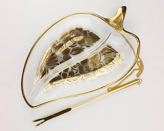 Georges Briard for M Willie Co Leaf Shape Pickle Serving Set, Clear/Gold