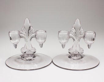 Pair of Viking Glass Janice Double Candle Holders, Shape 4536, Crystal (Clear)
