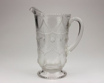 National Glass Co EAPG Teardrop and Tassel Pitcher, Clear Glass