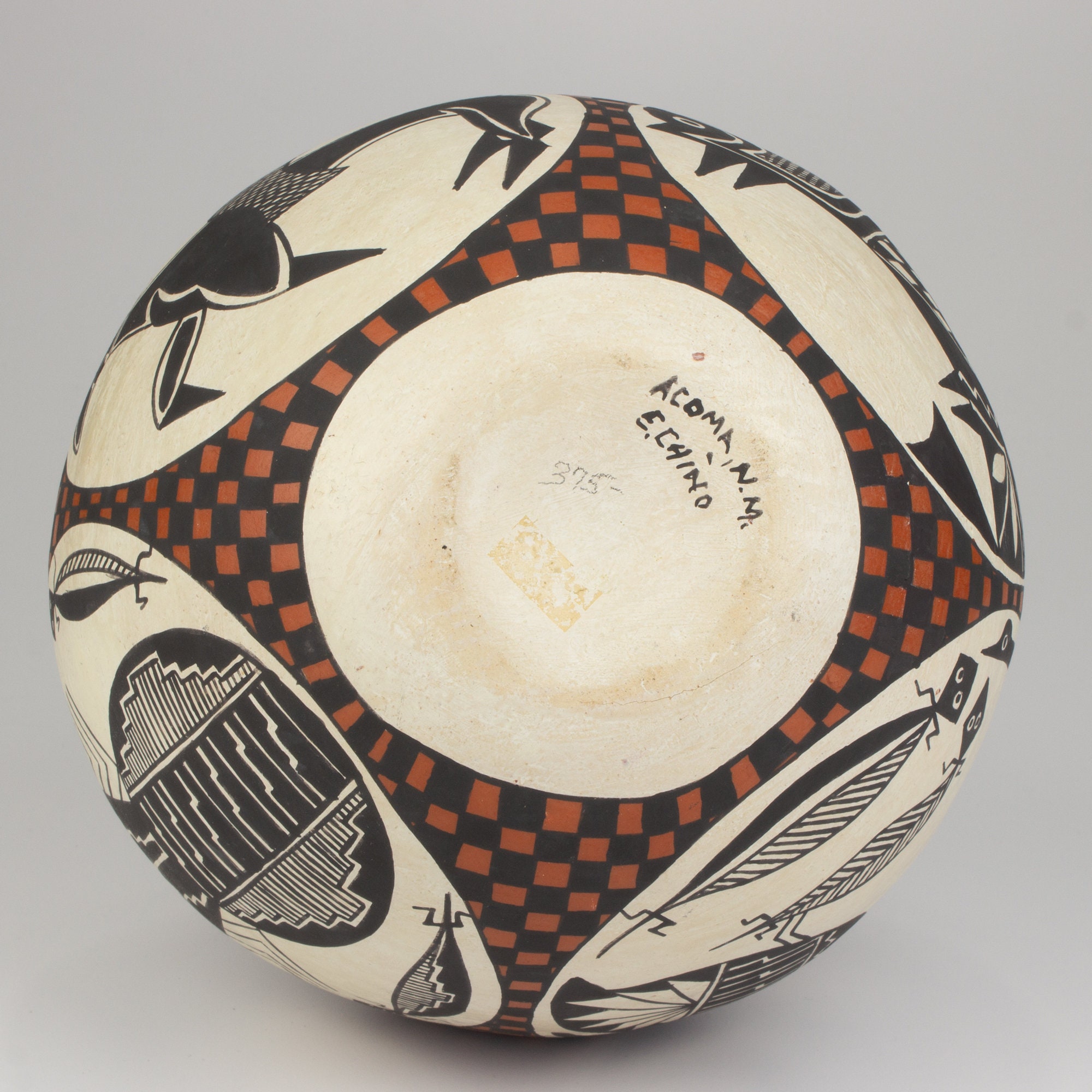 Native American Acoma Pottery Polychrome Checkerboard Long-neck