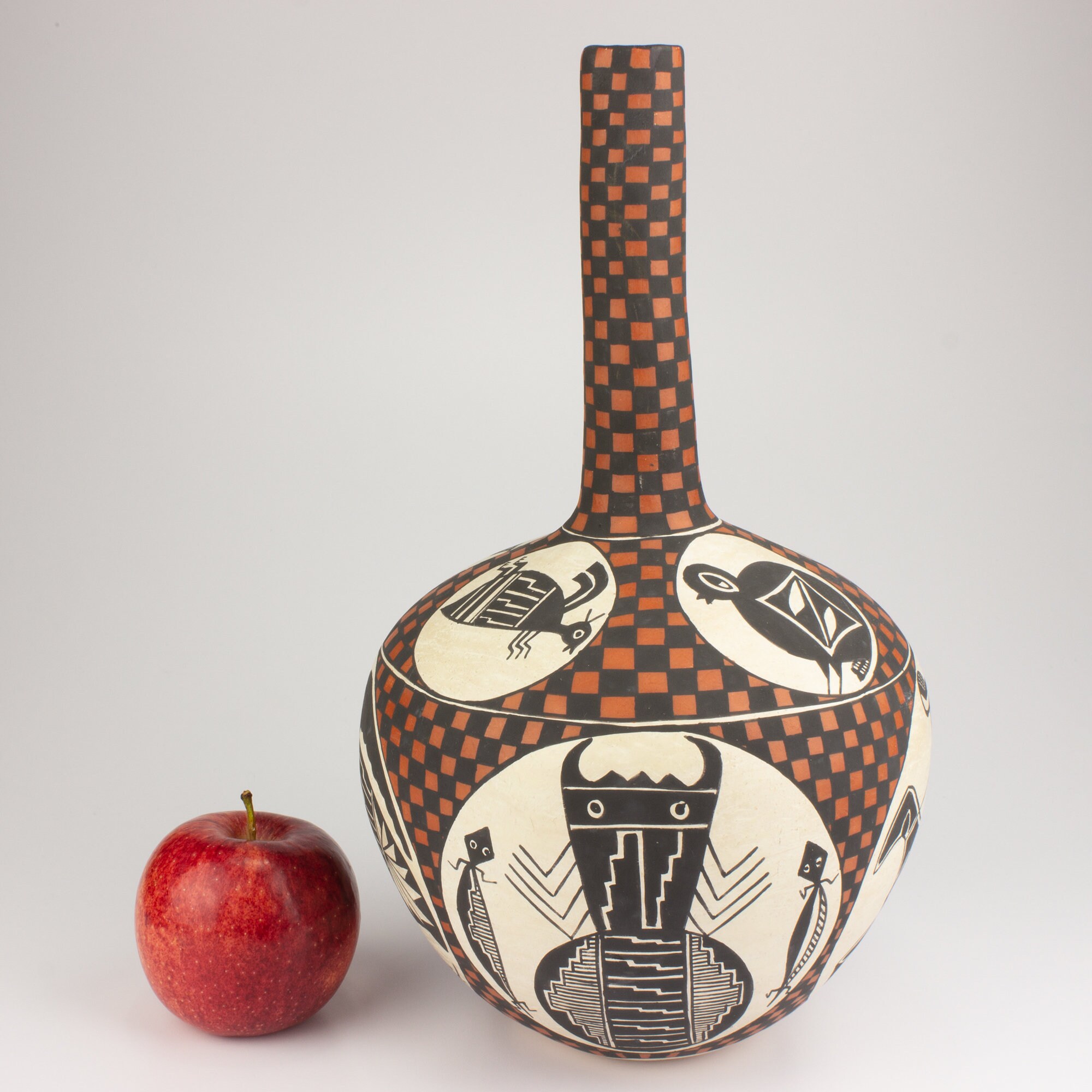 Native American Acoma Pottery Polychrome Checkerboard Long-neck
