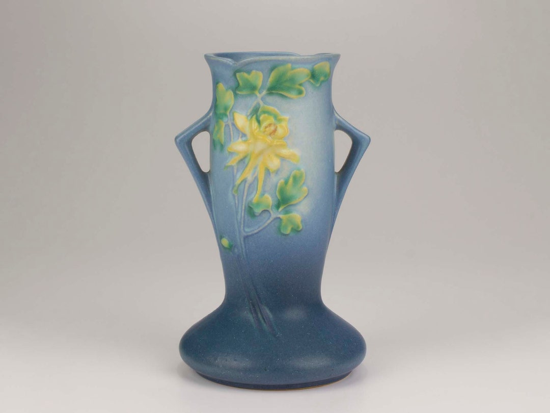 Roseville Pottery Columbine Vase Shape 136 Frost Blue Etsy