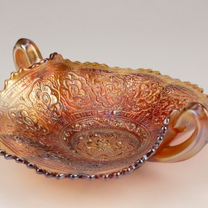 Fenton Antique Persian Medallion Carnival Glass Bon-Bon, Marigold Amethyst