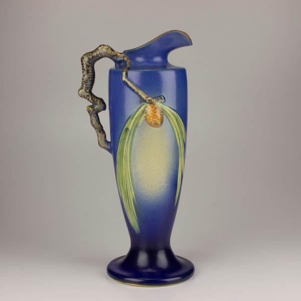 Roseville Vintage Pottery Pine Cone Ewer/Pitcher, Shape 851-15, Blue