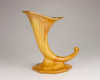 Roseville Pottery Russco Cornucopia Vase, Shape 110-8, Gold