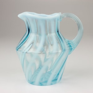 Fenton Vintage Glass Spiral Optic 10 oz Pitcher, Shape 3166, Blue Opalescent