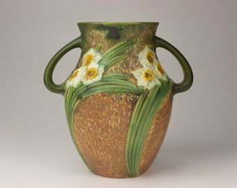 Roseville Pottery Vintage Jonquil Vase, Shape 529-8, Brown/Green