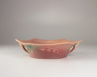 Roseville Pottery Bleeding Heart Bowl, Shape 380-8, Garden Red (Pink)