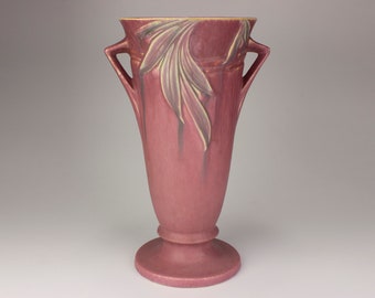 Roseville Vintage Pottery Velmoss II Floor Vase, Shape 722-14, Rose Pink, Label