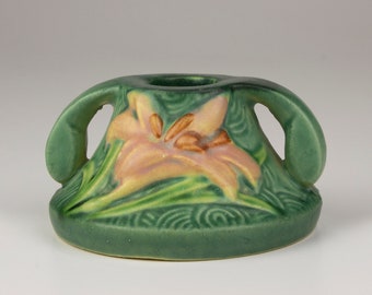 Roseville Pottery Zephyr Lily Single Candle Holder, Shape 1162-2, Evergreen