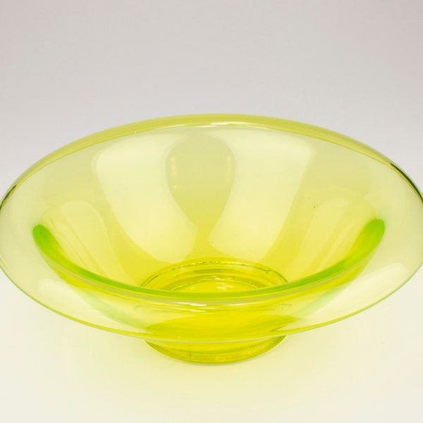 Tiffin Vintage Vaseline Glass Rolled-Edge Bowl, Canary Yellow