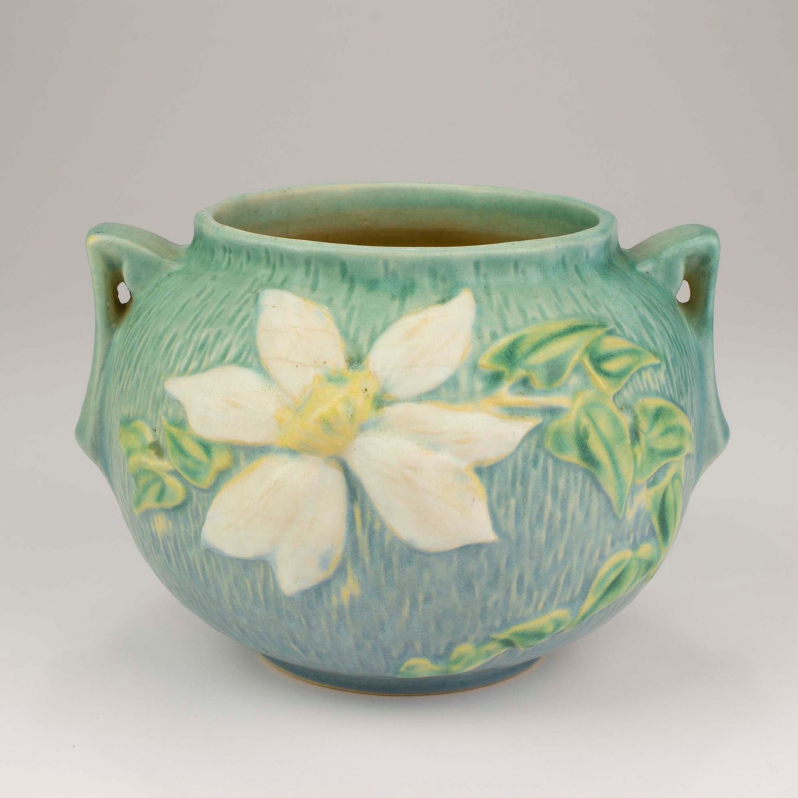 Roseville Pottery Clematis Rose Bowl Shape 4554 Ciel Blue Etsy